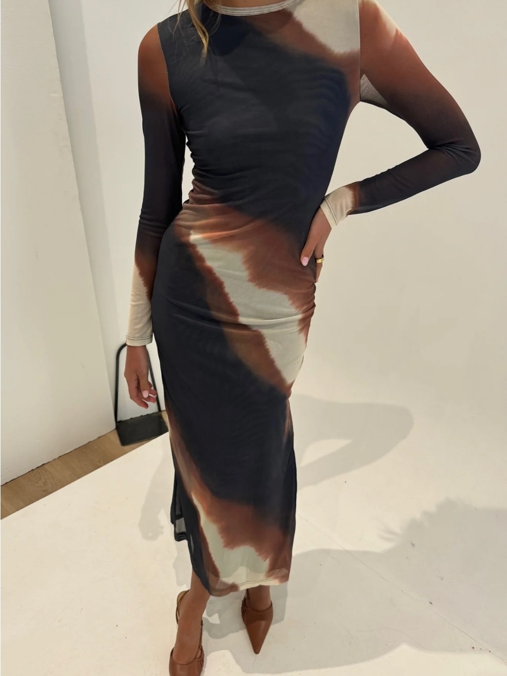 Bronze Snake Amaya Midi Dress Mars Mesh Bodycon Long Sleeve XS AU 6 - Picture 6 of 9